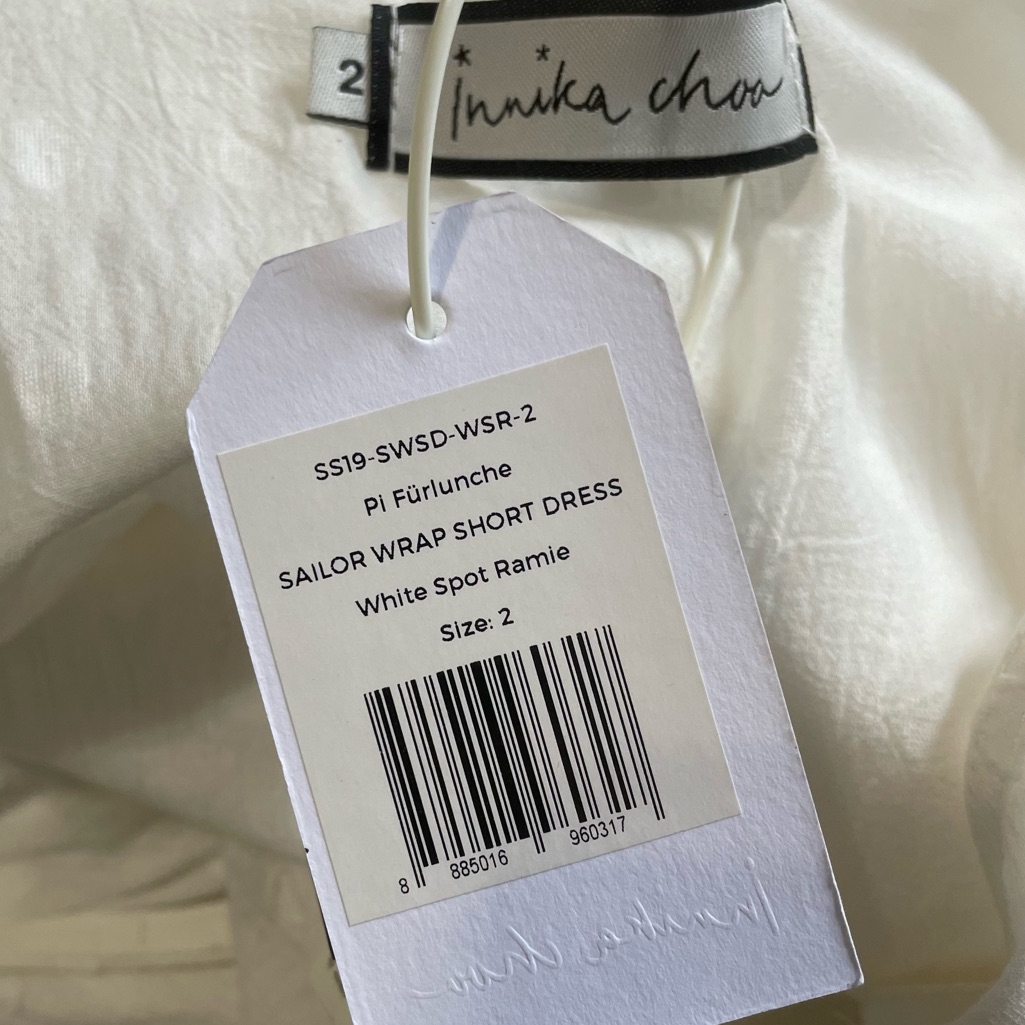 Innika Choo White Sailor Wrap Cotton Embroidered Ruffle Mini Dress Size 2/M — image 7 of 8